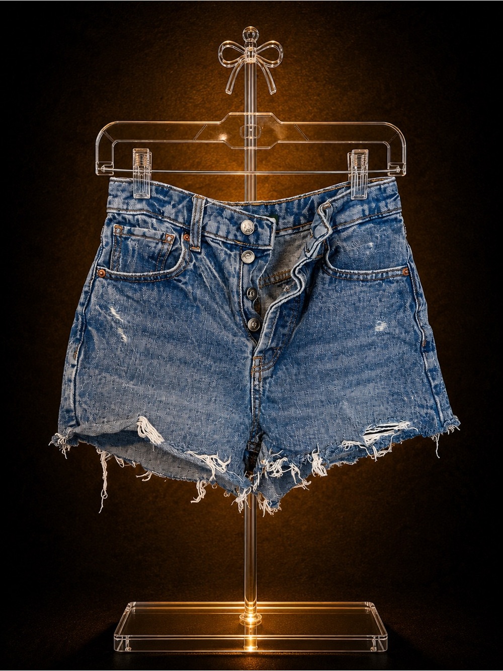Women's Distressed High-Waist Denim Shorts - Blue